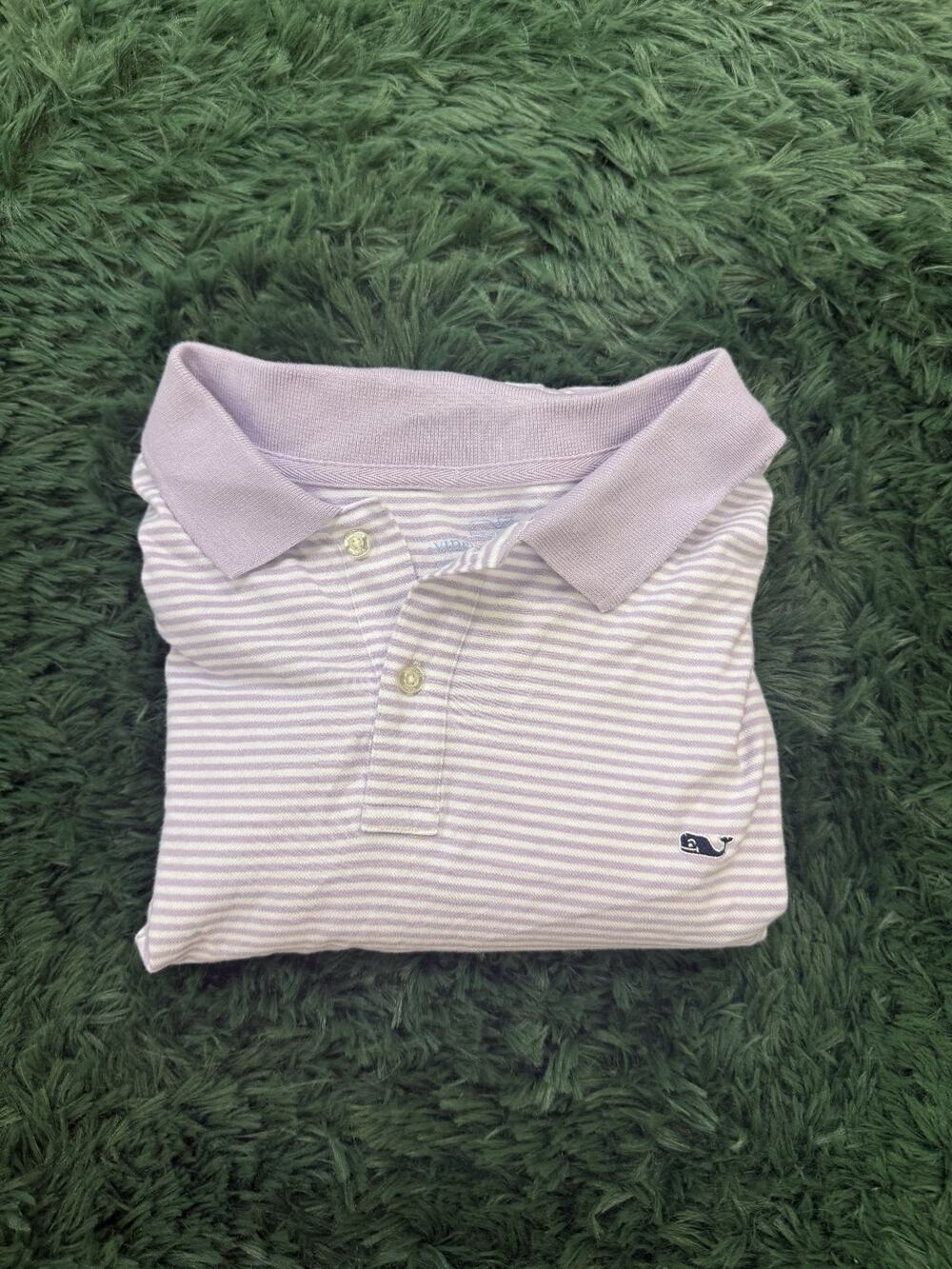 Vineyard Vines Men's XXL Polo Shirt Purple White Striped Whale Logo Short Sleeve
